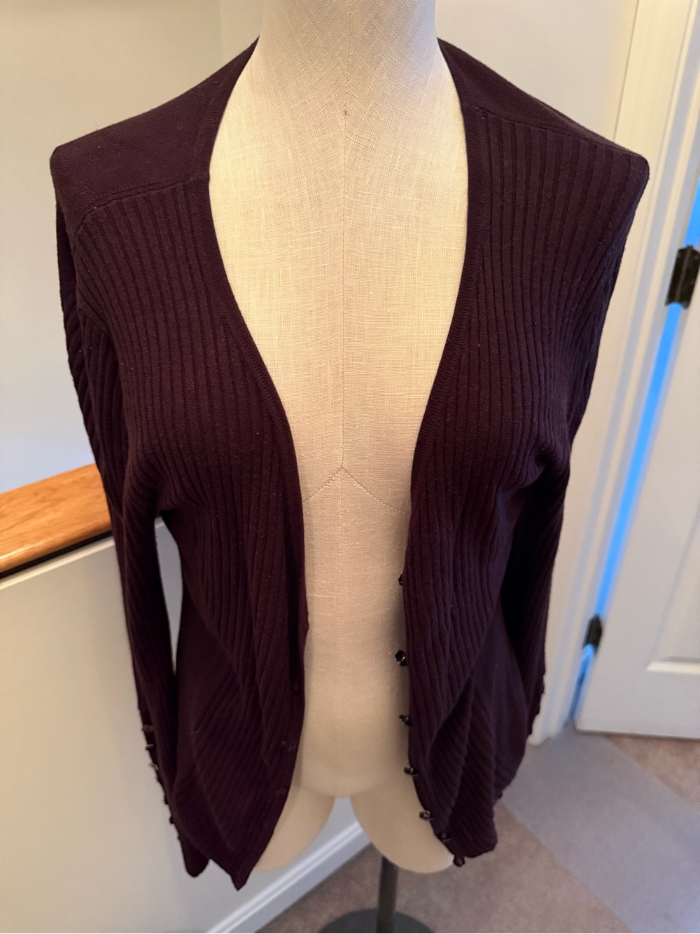 Women's Ribbed Open-Front Cardigan Sweater - Deep Plum